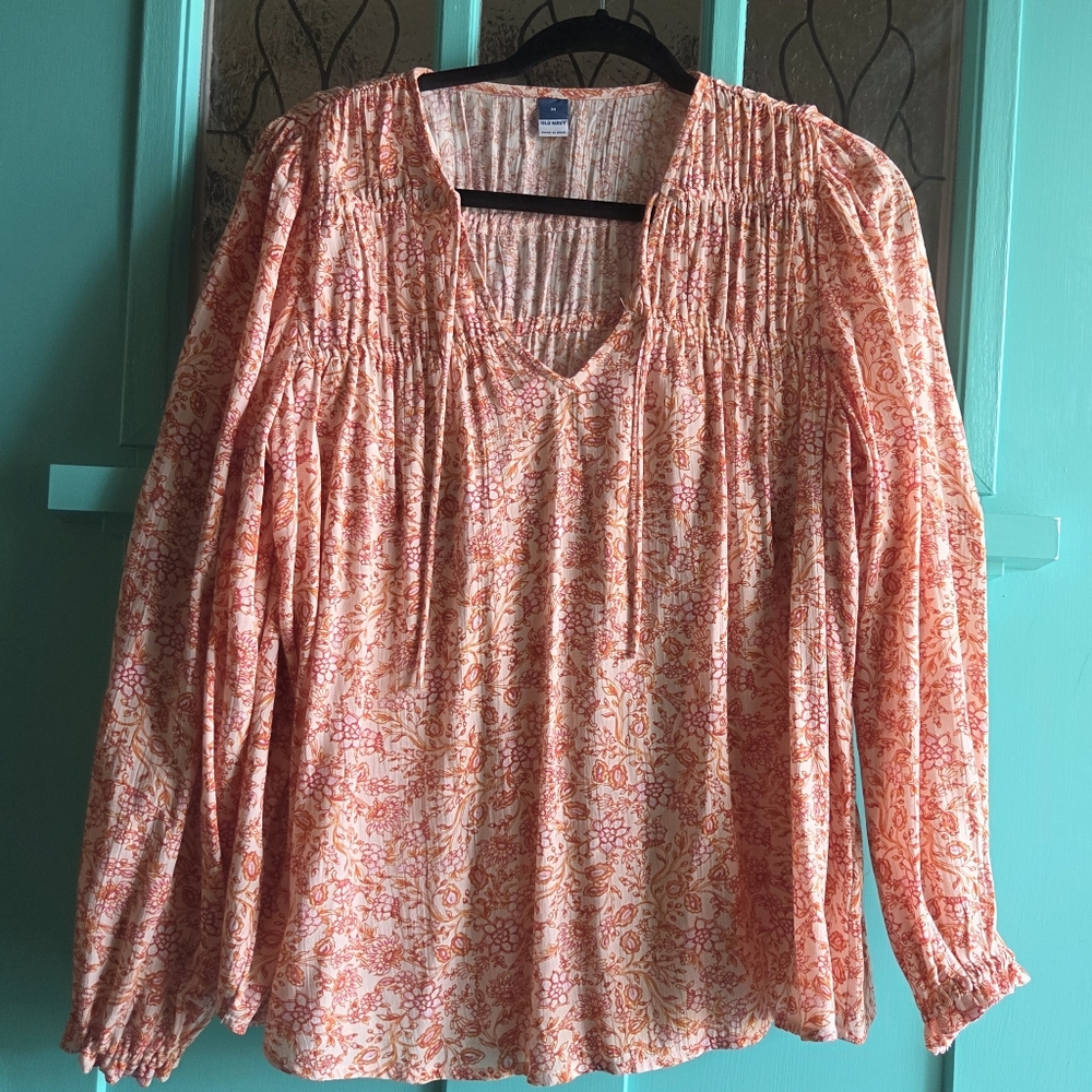 Old Navy Orange Smocked Tunic Blouse